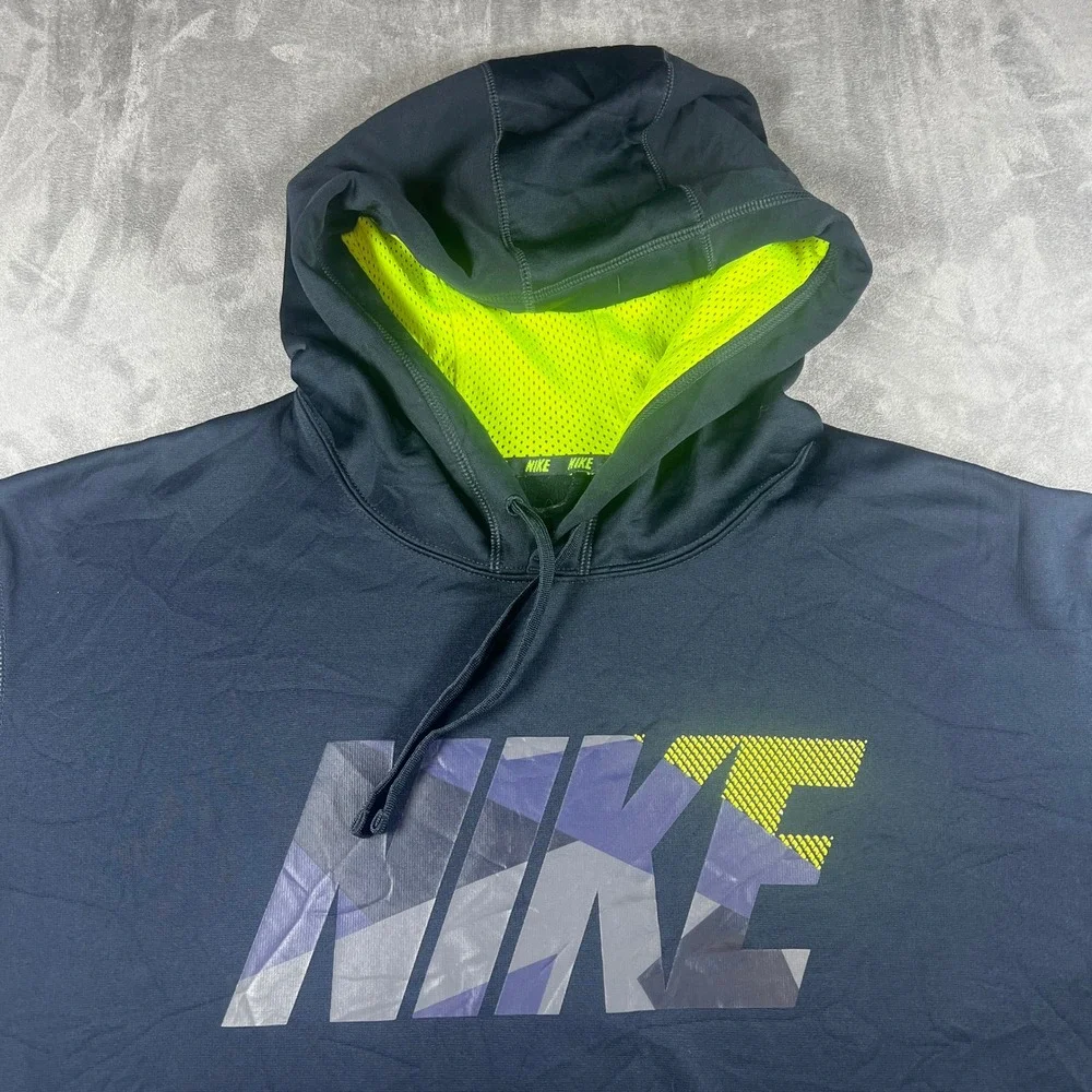 Nike Therma-Fit Hoodie Men 2XL Black Neon Green Pullover Performance Sweatshirt‎